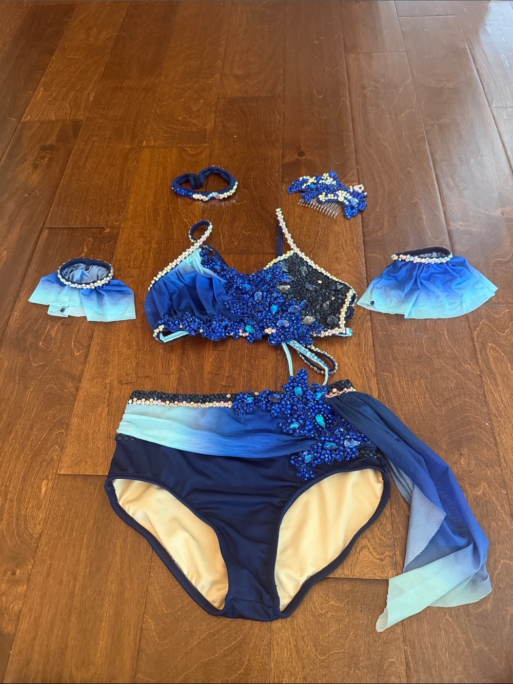Rhinestone Couture Custom Competition Dance Costume – Navy/Blue – Child